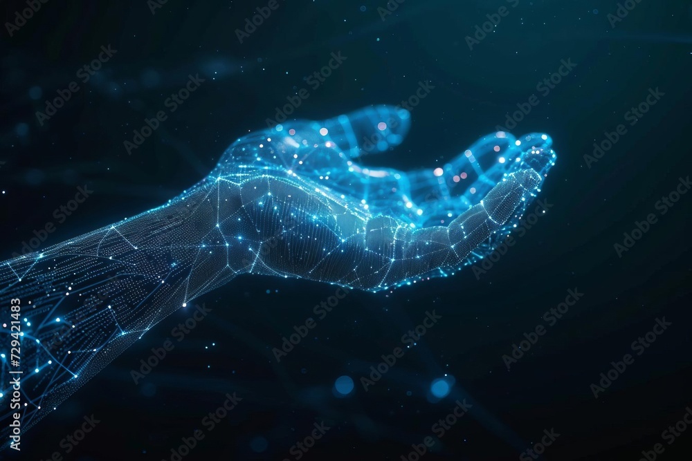 Aufkleber digital hand hologram on a dark background symbolizing the intersection of humanity and technology a