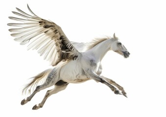 Obraz na płótnie Canvas Pegasus, Majestic White Horse With Wings Soaring Through the Sky