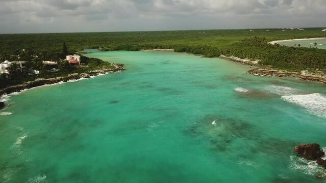 Aerial view of Caleta Yalku in Akumal, Tulum district, Quintana Roo, Mexico