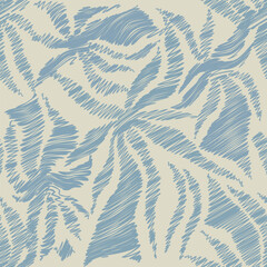 Abstract botanical shapes in scribble texture seamless pattern