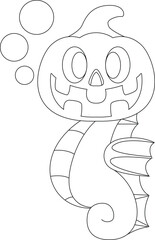 Seahorse Halloween Pumpkin Animal Vector Graphic Art Illustration
