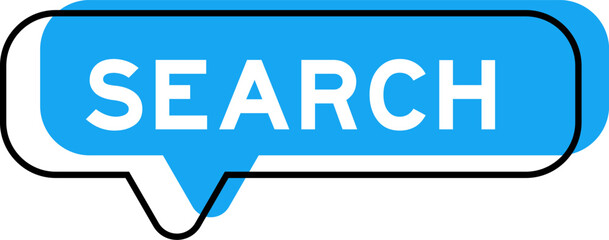 Speech banner and blue shade with word search on white background