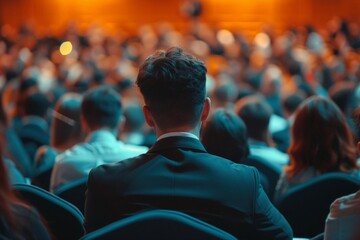Rear view of a diverse audience in a conference hall Focusing on a speaker during a business event Reflecting engagement Learning And professional development