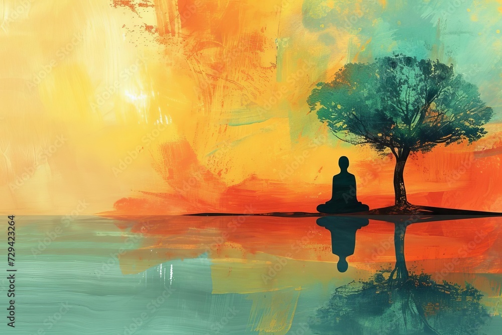 Poster visual representation of self-reflection and mindfulness depicting a person in meditation with an ab