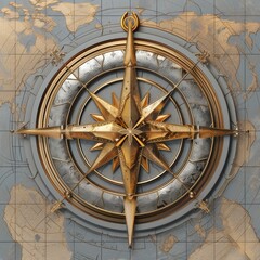 Intricate 3D Compass Design on Map for Travel App Logo