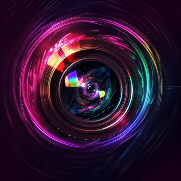 Dynamic 3D Camera Lens with Swirling Lights for App Icon