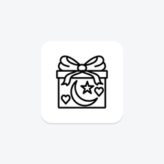 Eid Gifts icon, presents, celebration, icon, gift giving line icon, editable vector icon, pixel perfect, illustrator ai file