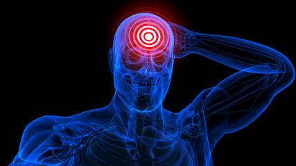 Feeling headache anatomy for medical concept 3D Rendering - obrazy, fototapety, plakaty