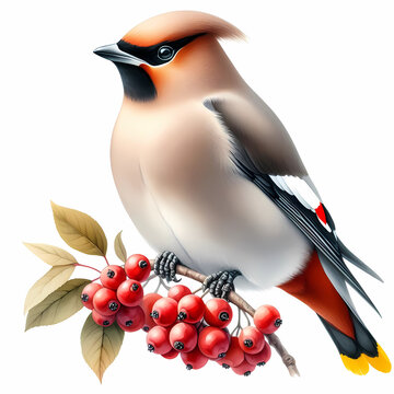 recommend clip art: bohemian waxwing bird watercolor clipart