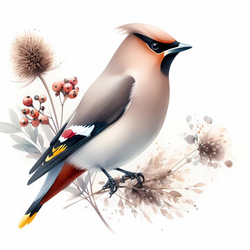 recommend clip art: bohemian waxwing bird watercolor clipart