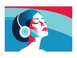 woman digital art abstract beautiful confident life background headphone vector illustration
