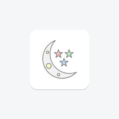 Crescent Moon icon, moon, night, sky, icon lineal color icon, editable vector icon, pixel perfect, illustrator ai file