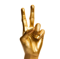 Fotobehang golden painted hand making the peace sign © wernerimages