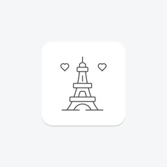 Eiffel Tower icon, landmark, love, paris, romance thinline icon, editable vector icon, pixel perfect, illustrator ai file