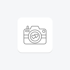 Love Camera icon, camera, love, photography, romance thinline icon, editable vector icon, pixel perfect, illustrator ai file