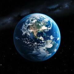Fototapeta premium Stunning view of earth from space, blue planet with clouds and continents, ideal for background use in science and education themes. AI