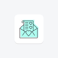 Love Letter icon, letter, romance, correspondence, love note color shadow thinline icon, editable vector icon, pixel perfect, illustrator ai file