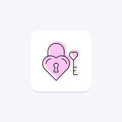 Obraz premium Love Lock icon, lock, love, romance, symbol color shadow thinline icon, editable vector icon, pixel perfect, illustrator ai file