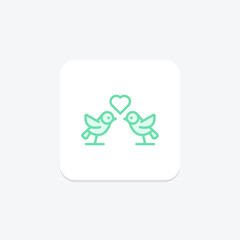 Lovebirds icon, birds, love, romance, affection duotone line icon, editable vector icon, pixel perfect, illustrator ai file