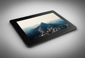 Black tablet computer with blank screen isolated on white background