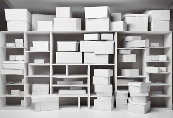 Collection of white empty carton boxes isolated on white background