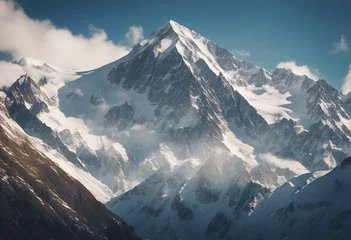 Zelfklevend Fotobehang Majestic mountain peaks with snow-capped summits cut out © ArtisticLens