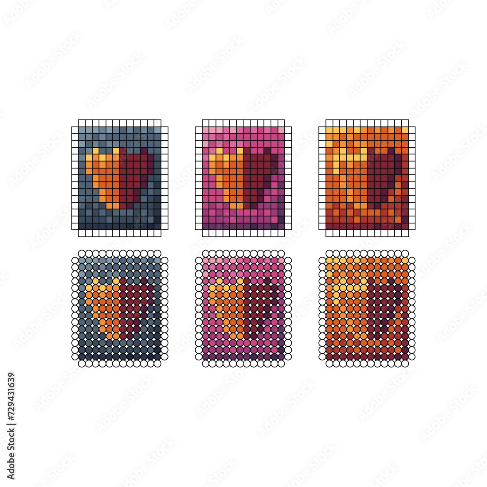 Poster pixel art stroke sets icons of book of shield sign variations in color.shield book icon in pixelated