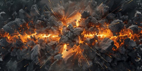 An Explosive And Crushing 3D Design Showcasing Dynamic Power. Сoncept Fire And Ice, Crushing Force, Dynamic Power, Explosive Energy, 3D Design Show