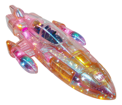 A photo of a shiny spaceship toy hull.