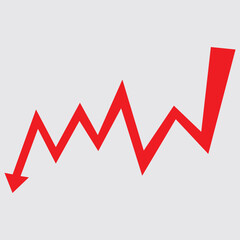Red arrow going down stock icon on white background. Bankruptcy, financial market crash icon for your web site design, logo, app, UI. graph chart downtrend symbol. Red arrow pointing down.