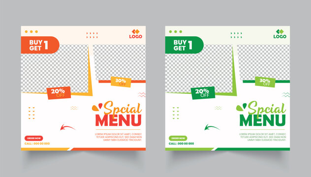 Food Social Media Post Design. food menu social media banner. fast food template design.	