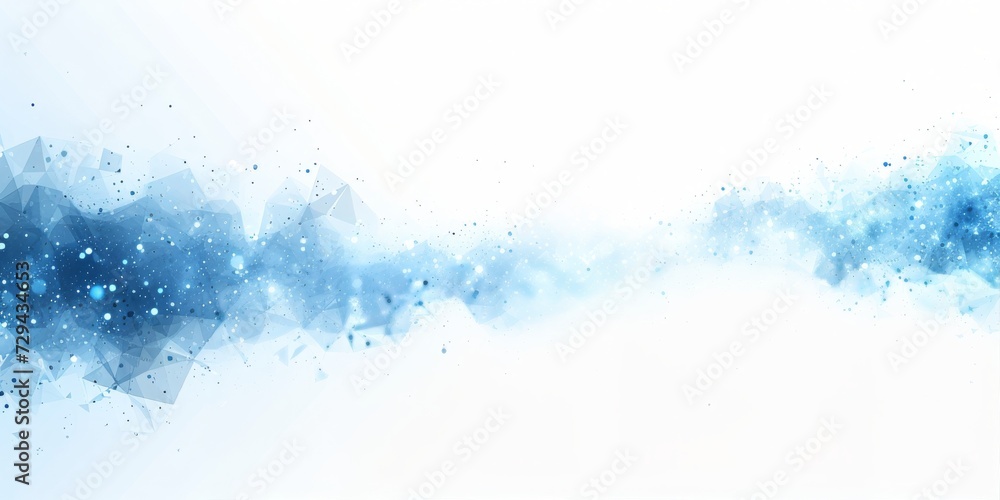 Poster Digital Genesis: An Abstract Blue Polygonal Landscape Evolving from Particles, Signifying the Intersection of Technology and Art, Generative AI