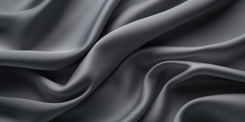 Fototapeta premium Smooth Dark Grey Silk Fabric with Luxurious Waves. Folded Satin Cloth. Generative AI