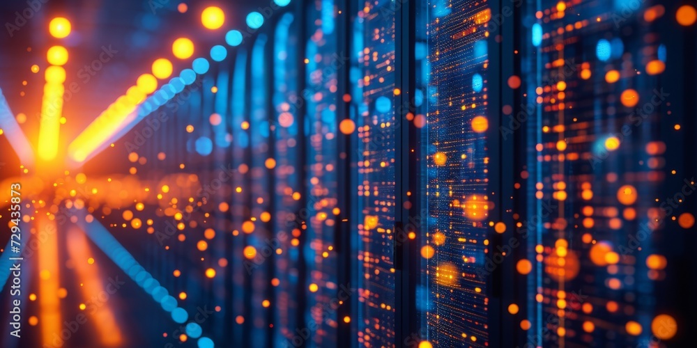 Aufkleber Digital Data Stream: A Vivid Display of Binary Code Illustrating the Flow of Information in the Realm of Cyber Technology, Generative AI