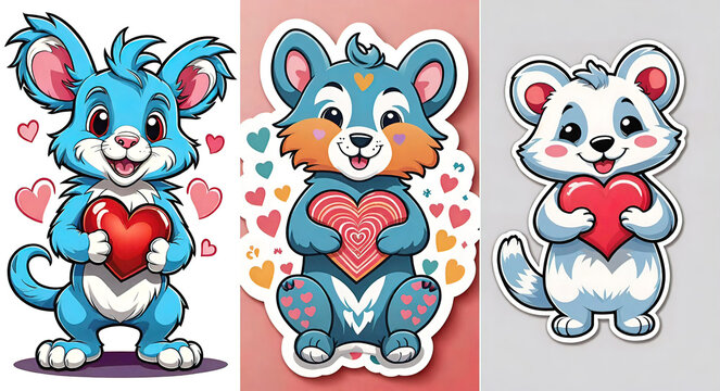 vector illustration, cheerful funny animal surrounded by hearts, Happy Valentine's Day greetings, greetings for children, sticker, background for smartphone or shorts, children's book illustration,