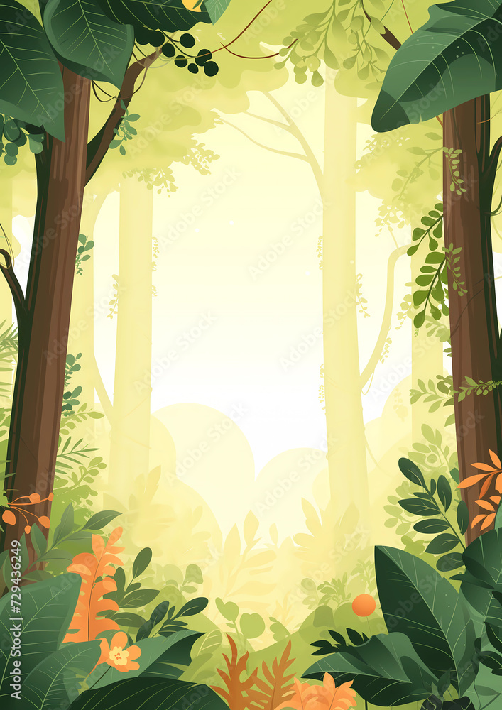 Poster colorful forest vertical illustration with copy space.