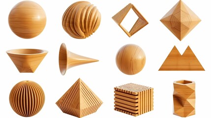 collection of realistic basic geometric 3d Shapes in top and front view. Three-dimensional objects, on an isolated white background. - obrazy, fototapety, plakaty