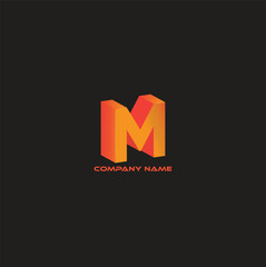 Logo M letter yellow, 3D mockup isometric graphic design element, concept geometric shape template