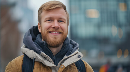 Skandinavia handsome man 30s happy and smiling - obrazy, fototapety, plakaty