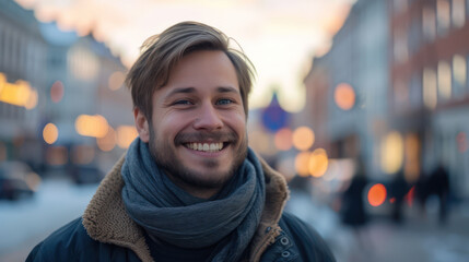 Skandinavia handsome man 30s happy and smiling - obrazy, fototapety, plakaty