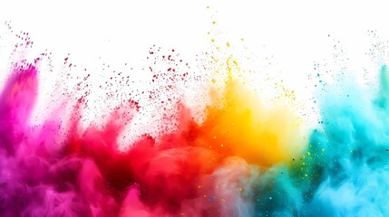 colorful rainbow holi paint color powder explosion isolated wide panoramic background, on isolated...