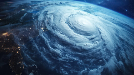 Top view of giant hurricane seen from outer space.