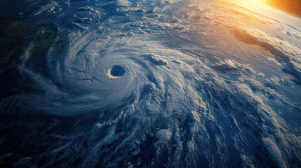 Top view of giant hurricane seen from outer space.