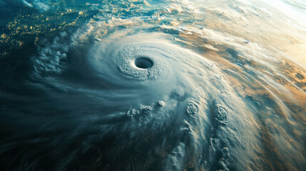 Top view of giant hurricane seen from outer space.