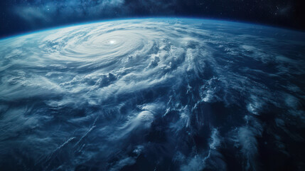 Top view of giant hurricane seen from outer space.