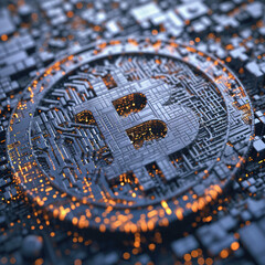 Fototapeta na wymiar Bitcoin symbol with futuristic sci fi digital background