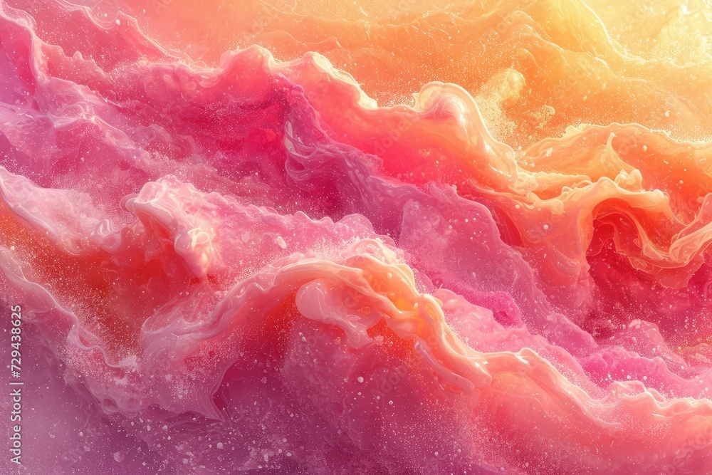 Poster peach fuzz and pink acrylic swirl of liquid ink on an abstract background with a delightful wavy tur
