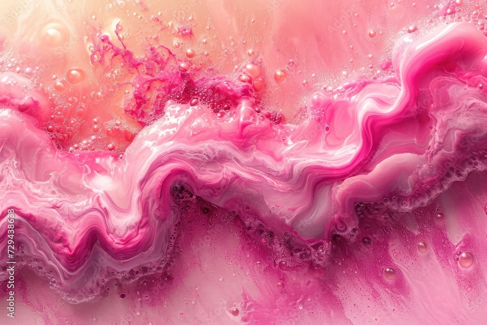 Poster peach fuzz and pink acrylic swirl of liquid ink on an abstract background with a delightful wavy tur