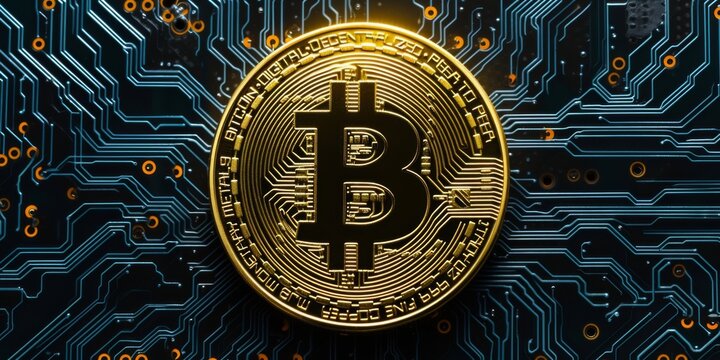 Bitcoin Cryptocurrency Background With Virtual Payment Concept In Digital Currency Market. Сoncept Cryptocurrency Market Trends, Bitcoin Price Analysis, Virtual Payment Solutions