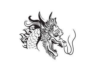 chinese head of a dragon illustration sketch hand draw inblack